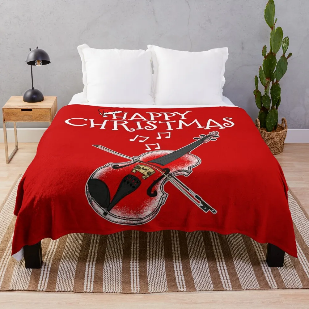 Christmas Violin Violinist String Teacher Xmas Throw Blanket For Sofa Thin Travel Thins Large Blankets