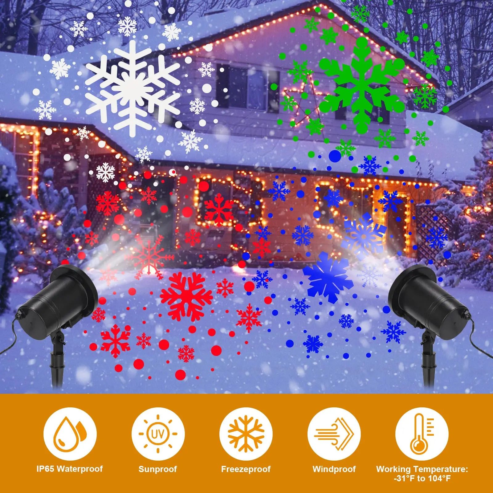 Christmas Snowflakes Projector Lights Upgrade Color Blizzard LED Snowflake Lights Outdoor/Indoor for Holiday Halloween Wedding