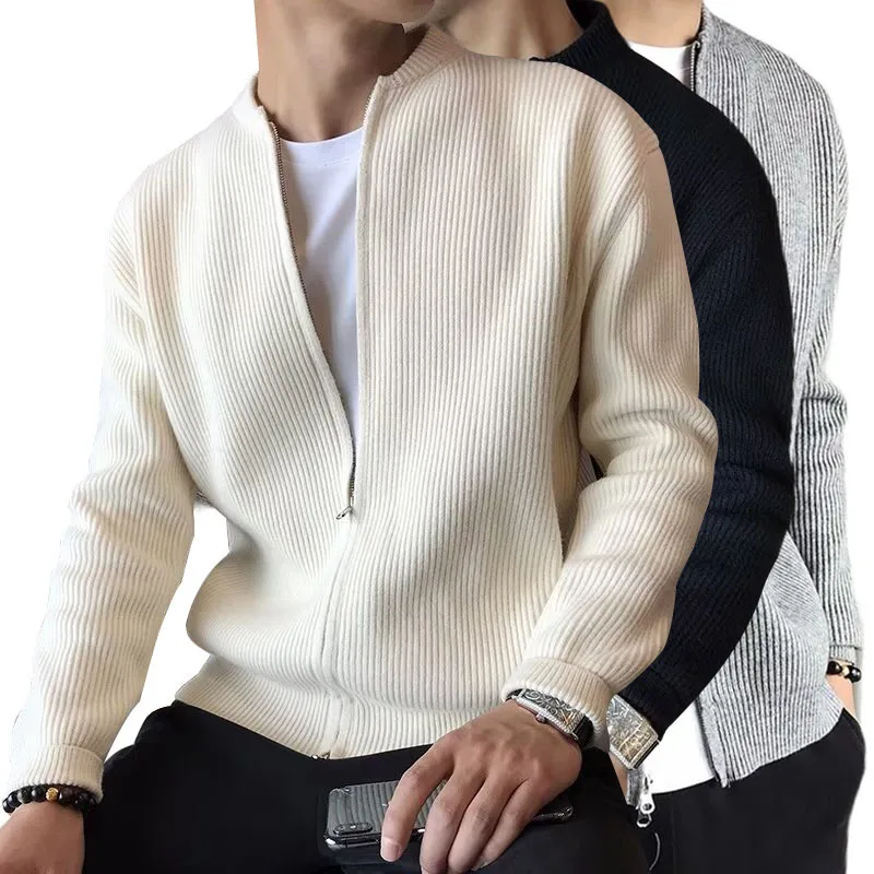 

High Quality Men Zipper Sweater Spring Tops Knitted Coat Men's Cardigan Jacket Slimming Business Style Pullovers