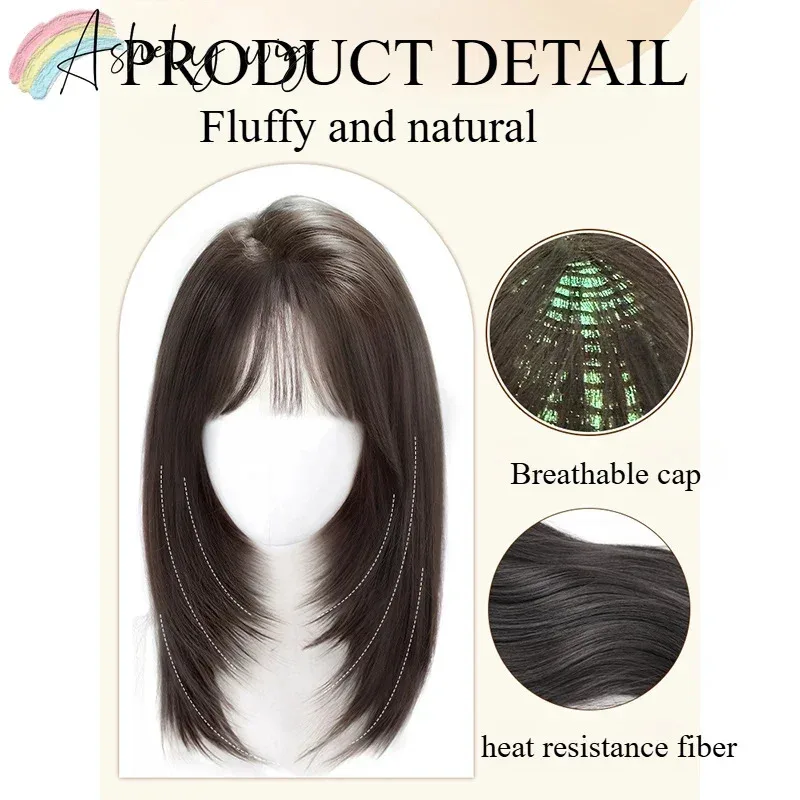 Wig Rambut Sintetis Alami Berlapis Hitam Coklat Candy 2025Shoulder Untuk Gelombang Tubuh Wig Wanita Sehari-hari dengan Poni Tirai Tahan Panas