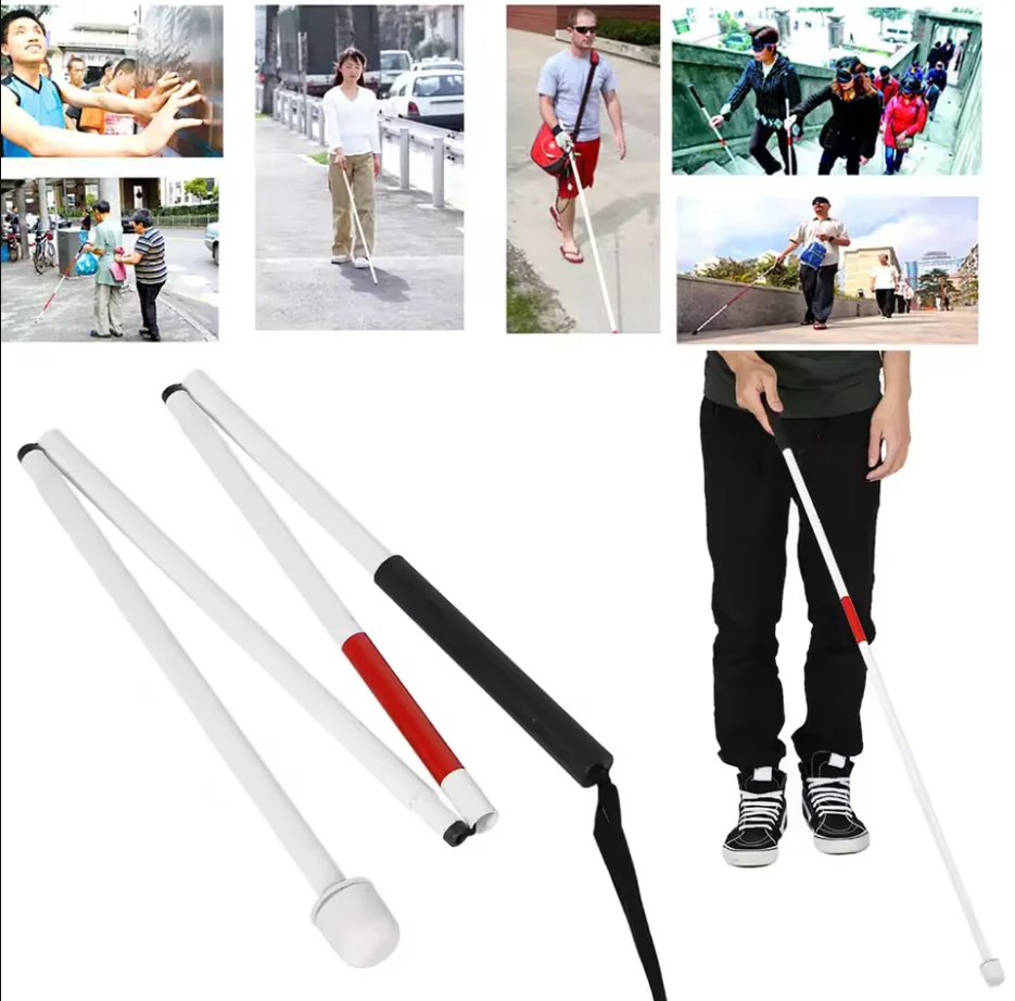 

1Pcs 124cm 4-Sections Aluminum Alloy Folding Cane Visually Impaired Crutch Cane with Rolling Tip,Wrist Strap Blind Walking Stick