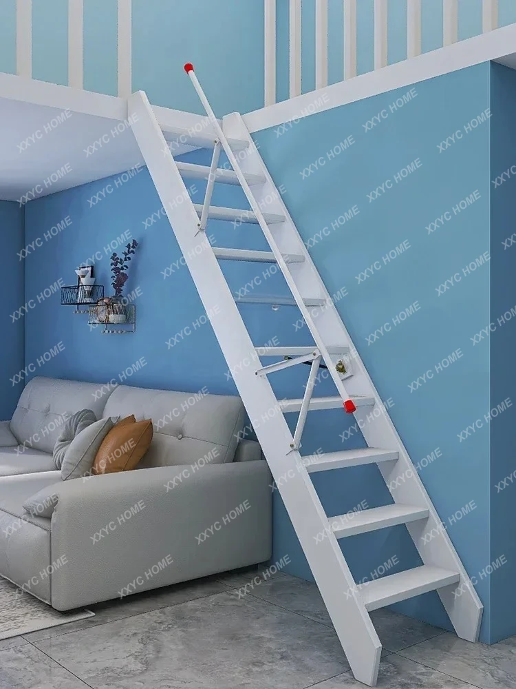 A Side Wall Folding Stairs Home Wall Mount Solid Wood Ladder Attic Apartment Telescopic Invisible Ladder