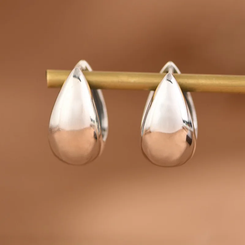 

Glossy Silver Water Drop Hoop Earrings Women 925 Silver Creative Melon Seed Earrings Paper Folder Facet Silver French Brincos