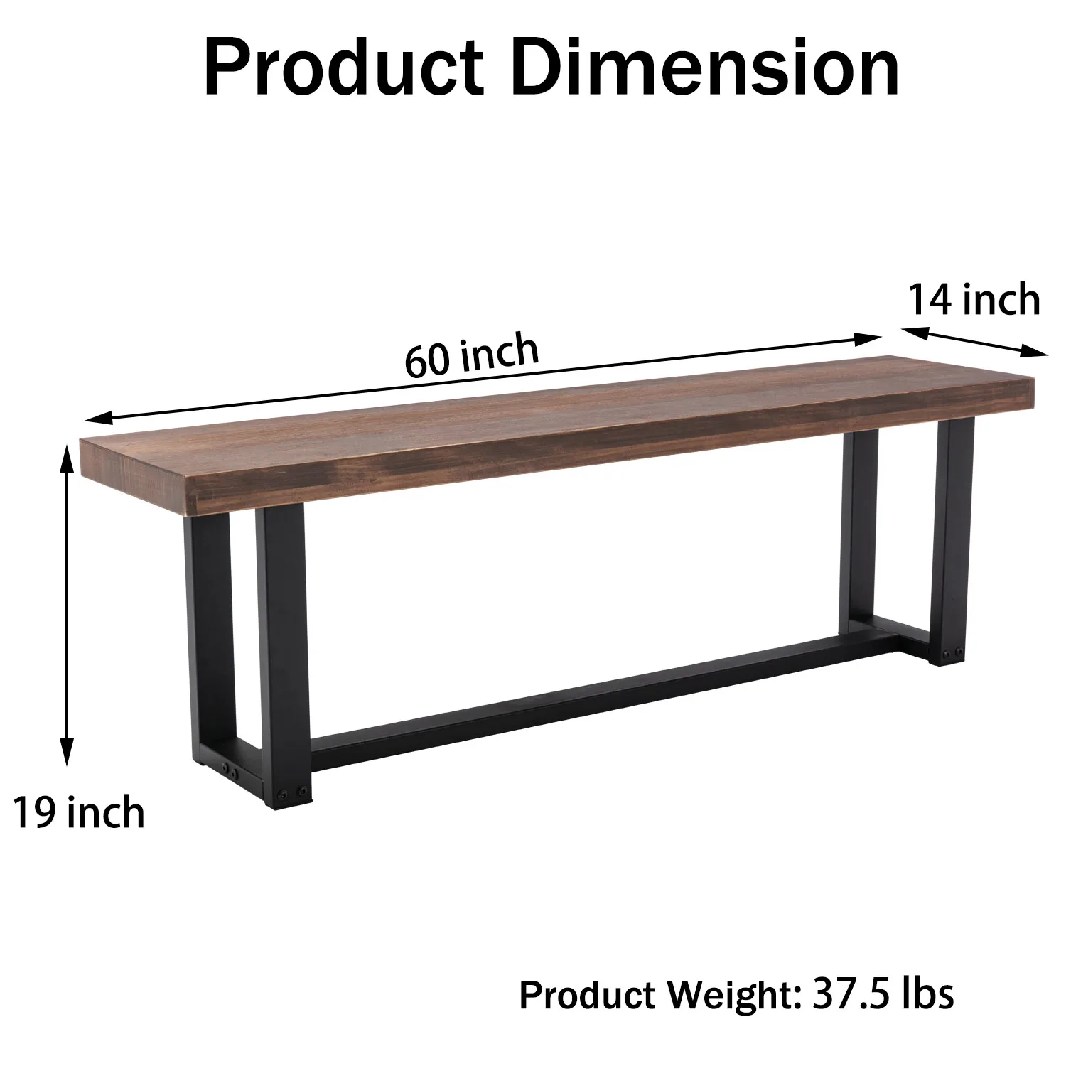 Sólido Banco De Jantar De Madeira Com Metal Frame, Farmhouse Kitchen Table, Sturdy Breakfast Bench para Sala De Estar E Jantar, 60"