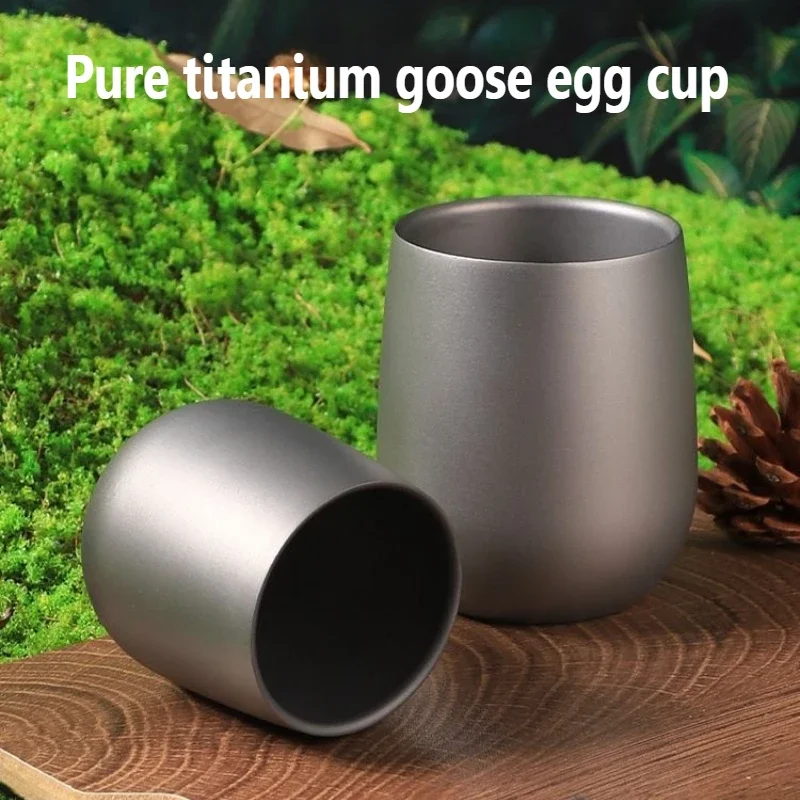 كوب من التيتانيوم النقي على شكل بيضة الإوز، كوب مقاوم للحرارة مزدوج الجدار مضاد للبكتيريا، كوب شرب محمول خفيف الوزن للمشي لمسافات طويلة #5