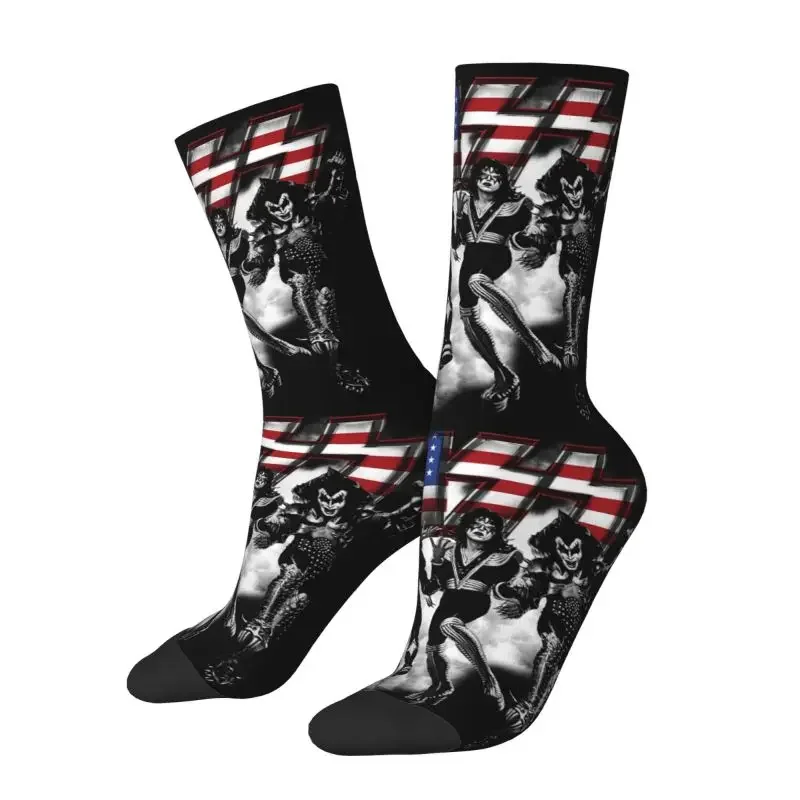 Y2K kawaii mens KISS band USA logo dress unisex breathbale warm 3D printing heavy metal rock music crew socks