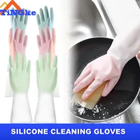 1Pairs Silicone Cleaning Gloves Dishwashing Cleaning Gloves Scrubber Dish Washing Sponge Rubber Gloves Cleaning Tools