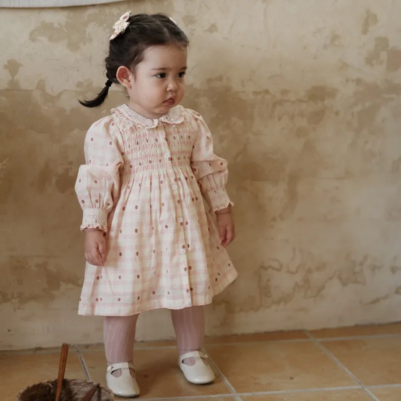 ins-kids-boutique-sweet-french-pink-girl-dress-combed-cotton-wrap-sweet-doll-collar-dress-kids-smoking-flower-girls-clothes