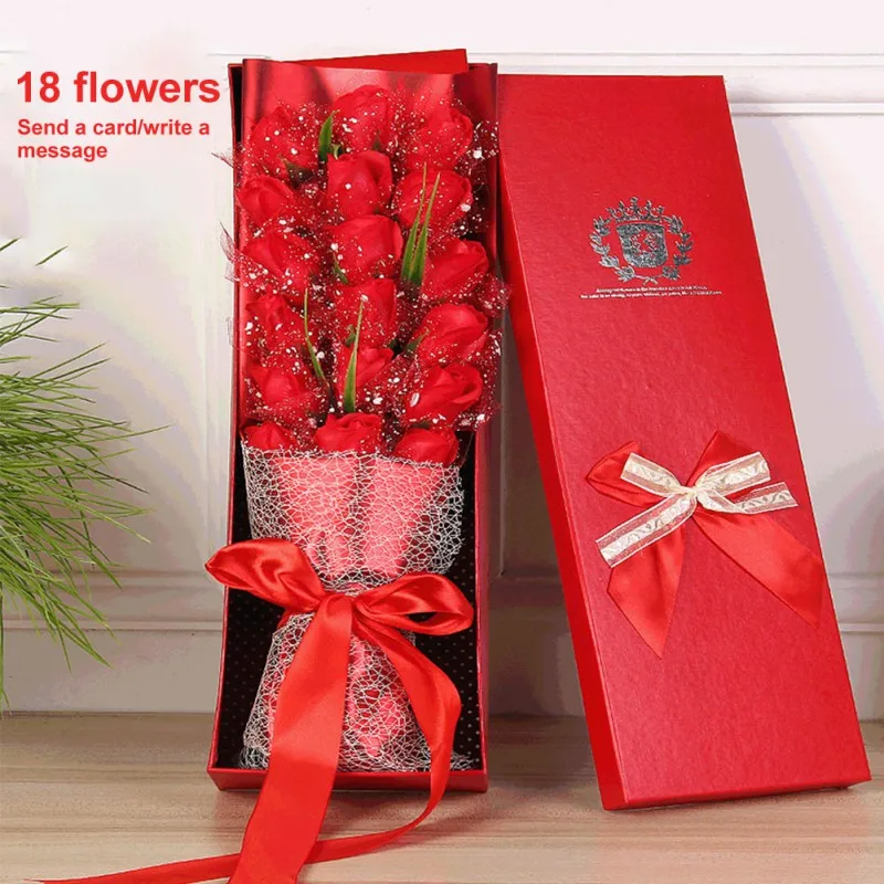 Creative Soap Flower Valentines Day Wife Girlfriend Gift Rose Flower Artificial Soap Bouquet Bathroom Towels with Gift Box Set