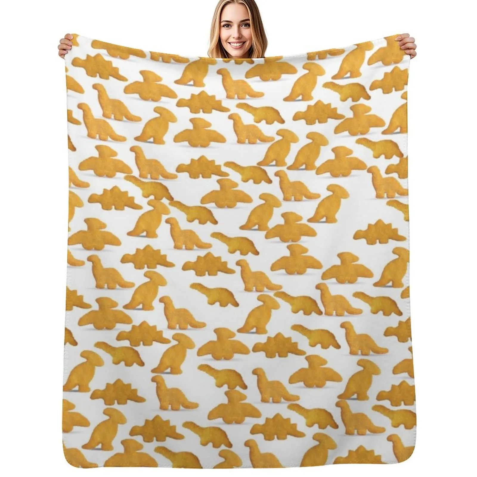 

Dinosaur Chicken Nuggets Throw Blanket Foldable Soft Warm Blanket for Outdoor Use