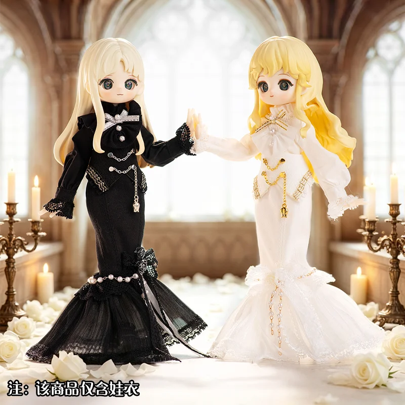 SIMONTOYS Bjd Doll Clothes Handmade Black White Fish Tail Skirt Outfit Fit 14Cm Twelfth Scale Articulated Jointed Doll Clothes