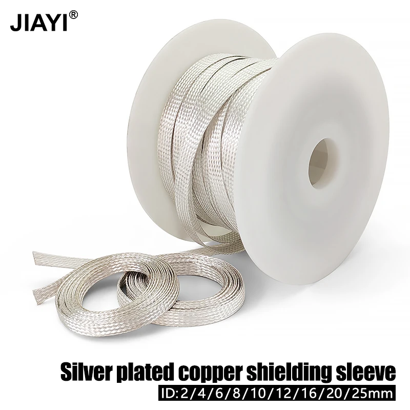 2~25mm Telescopic Braided Net Silver Plated Copper EMI Shield Sleeve Anti Interference Audio Video Signal Wire Protector