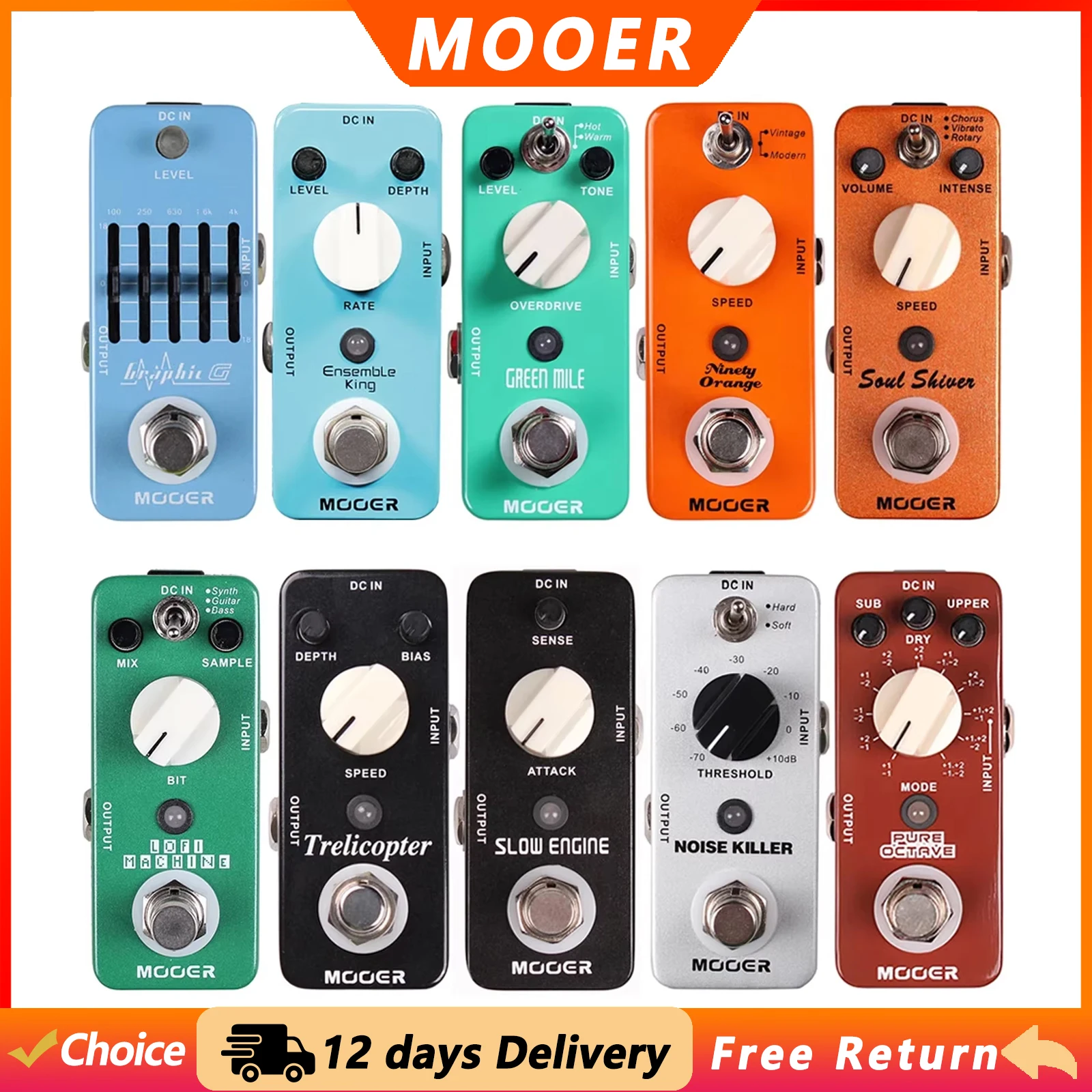 MOOER Guitar Pedal Overdrive/Analog Chorus/Phaser/Tremolo/Octave/Noise Reduction/Modulation Electric Guitar Effect Pedal