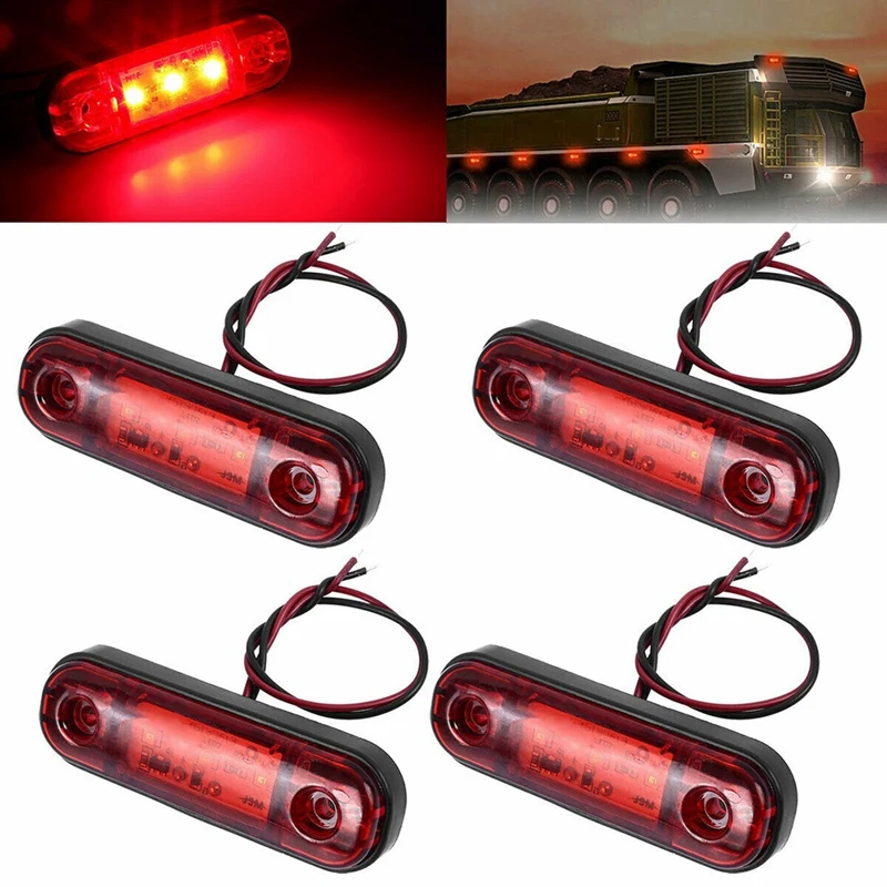 

4X Red 3 LED 3.4Inch Side Marker Light Lamp Truck Trailer Tail Light Signal Indicator Camper RV Waterproof 12V-24V