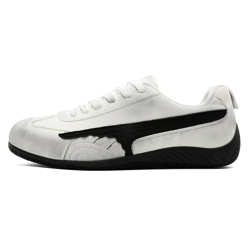 

Vintage Sle Men's Sports Casual oes Thin Bot Retro Racing oes Leather Patchwork Stitching Trendy Flat Heel round Toe