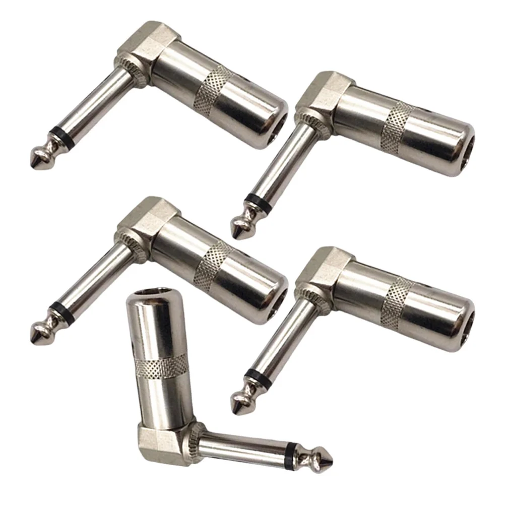 

5pcs 6.35Mm Audio Jack Connector Right Angle Plug For Guitar Mixer Amplifier Cables Zinc Alloy 90 Degree Soldering Tab