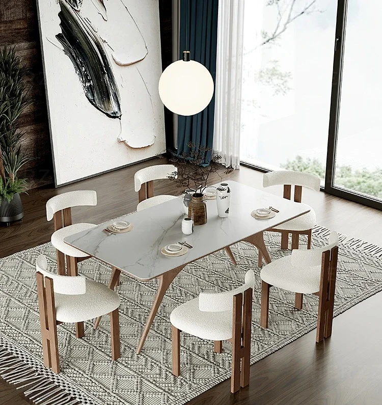 All solid wood rock slab dining table and chair combination household Japanese Nordic simple rectangular dining table