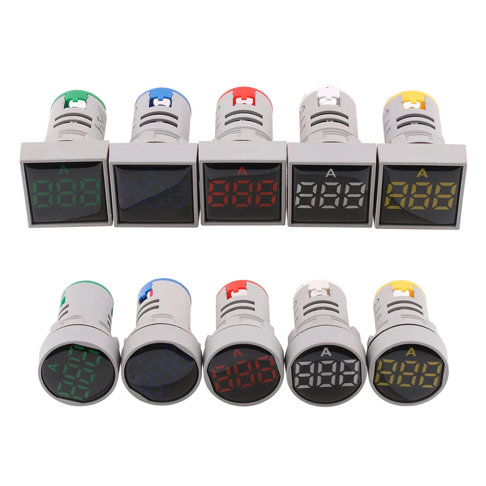 10Pcs AC60-500V 22MM 0-100A Mini Digital Ammeter Current Meters LED Gauge Indicator Led Pilot Lamp Round Square Signal Light