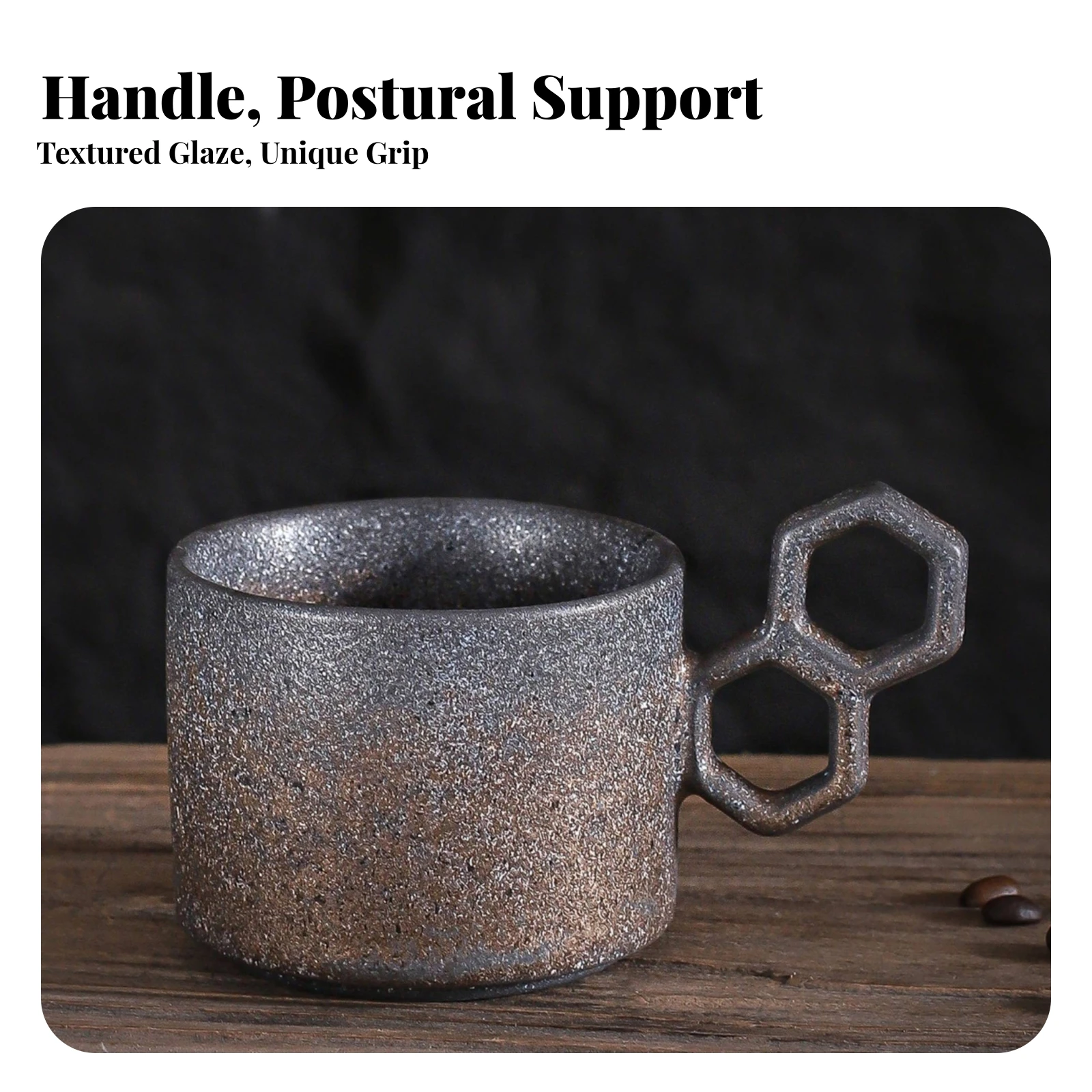 Cup with Geometric Handle Artisan Ceramic Cup Ceramic Mug Sculptural Vessel Textured for Coffee Lovers, Office