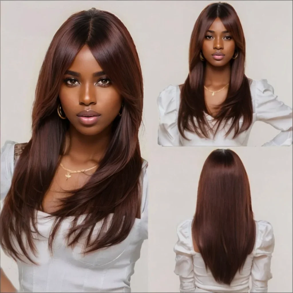 

Высококачественные 22-дюймовые прямые черные бордовые синтетические волосы ‌ Натуральный термостойкий парик с волнистыми концами, подходящий для женской повседневной вечеринки