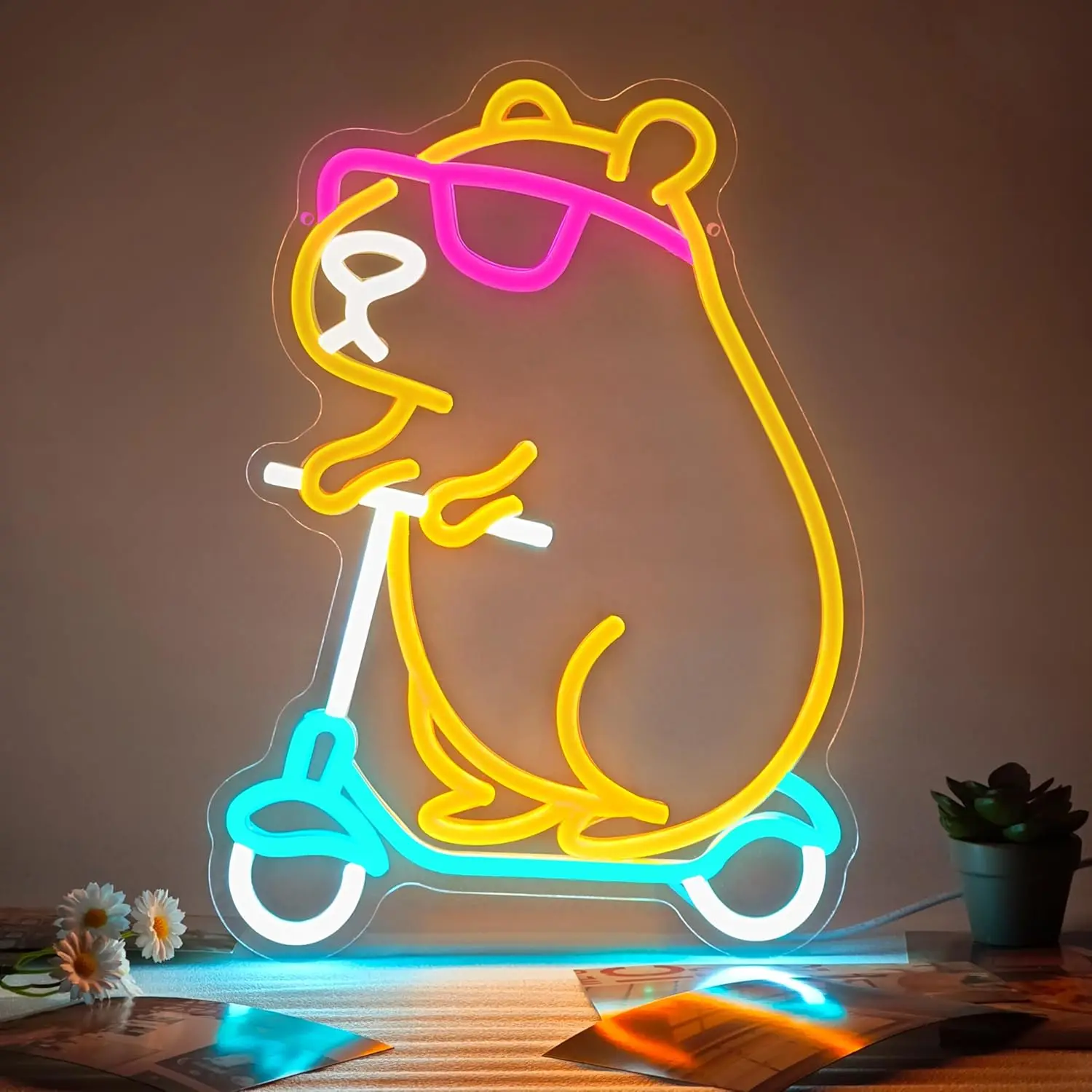 Mignon Capybara enseigne au néon réglable forme animale Led Capybara néon décoration murale pour chambre d'enfants fête cadeau d'anniversaire pour enfant