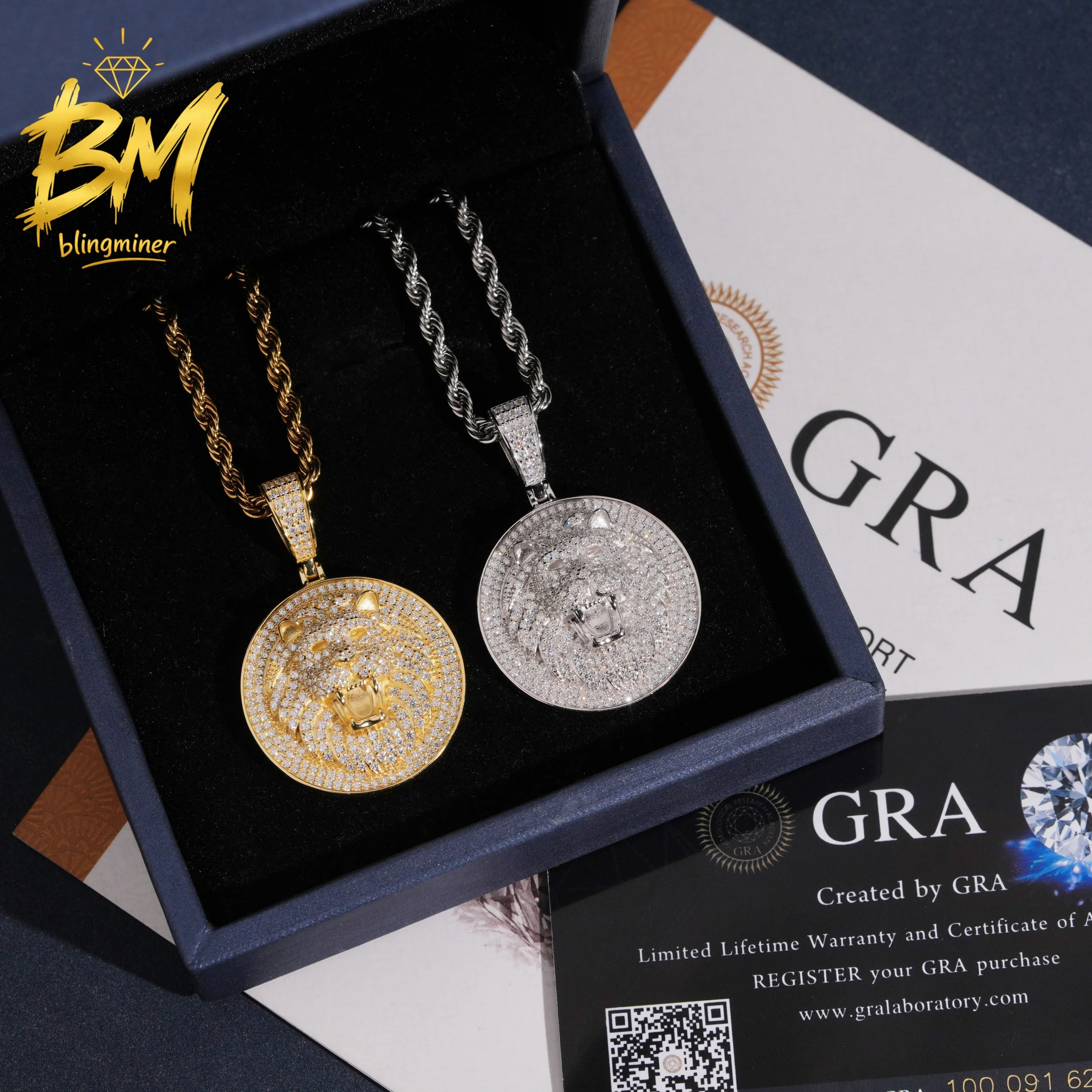 Colgante Blingminer Hip Hop Lion Cave VVS de Moissanita para Hombre y Mujer, Plata S925, Joyería que Pasa la Prueba del Diamante GRA