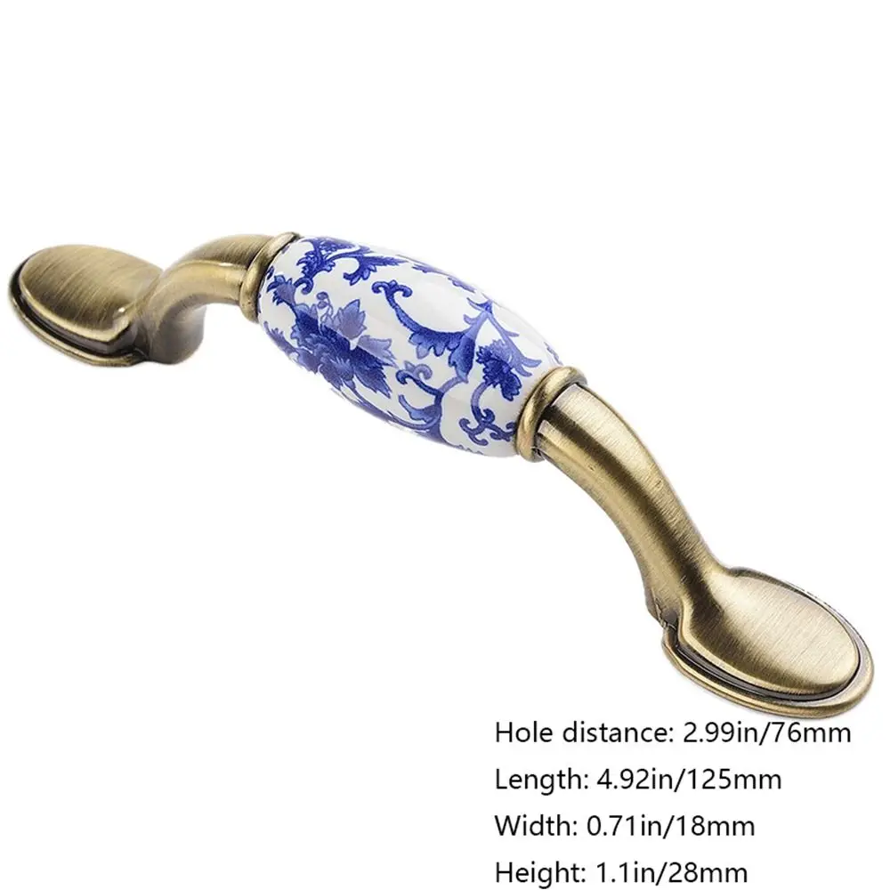 

Flowers 76mm/96mm/128mm Fashion Creative Blue And White Antique Drawer Knobs Pull Handles Dresser Cabinet Handles Door Handle