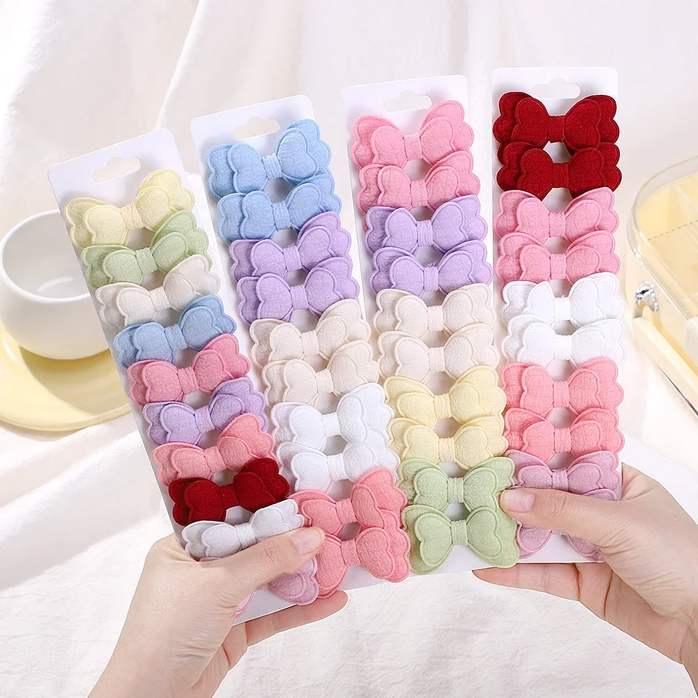 RAINBOW BOWS 10Pcs Colored Hair Clip Set for Girls Double Layered Bowknot Bangs Hair Pin Cotton Safe Kids Baby Hair Accessories