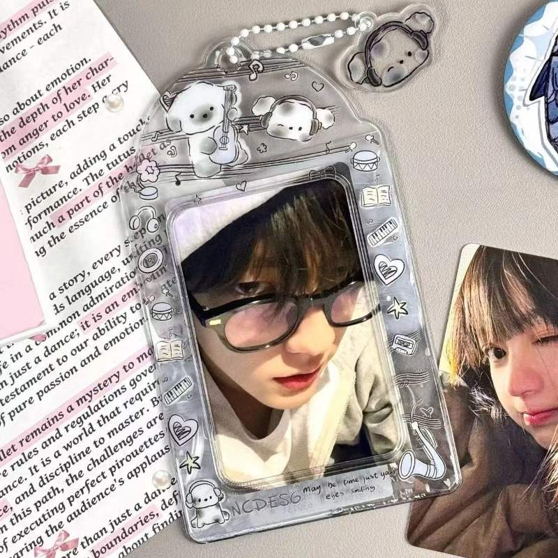 A Music Puppy Pattern Transparent Card Holder, A K-Pop Photo Card Storage Wallet, Portable Display Pendant.