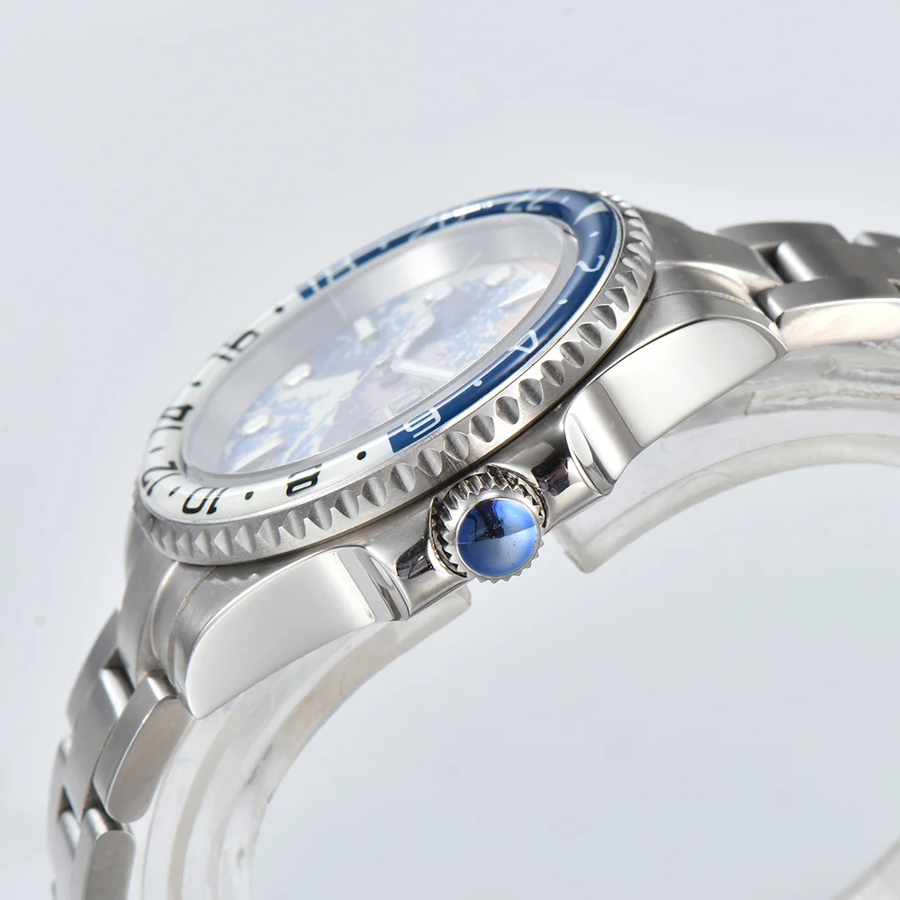 OUMASHI 40mm Design Men\'s Creative Luminous Ocean Wave Automatic NH35A Stainless Steel Case Sapphire Glass Watch