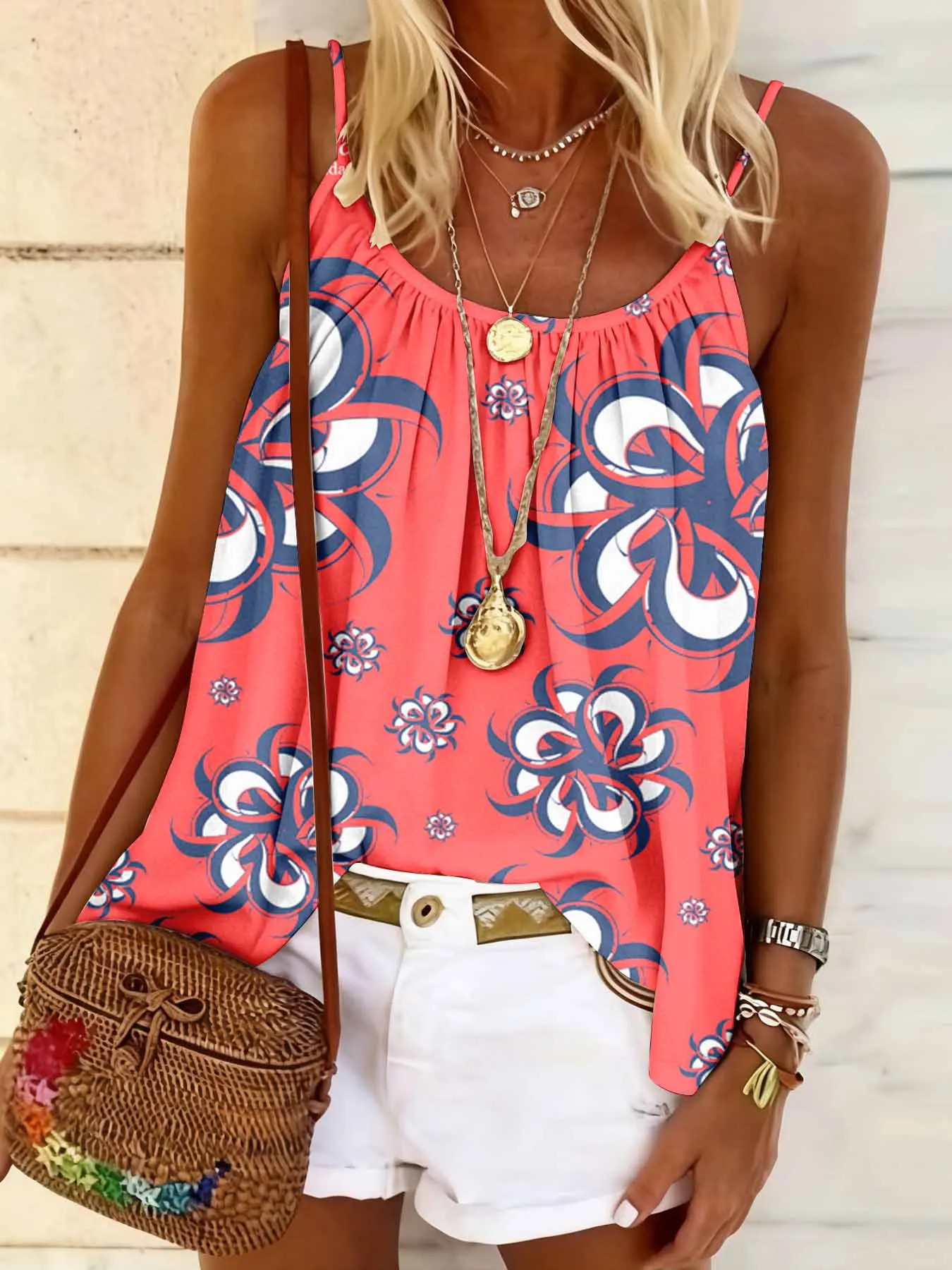 Sommerliches, lockeres Camisole-Top mit Rundhalsausschnitt, bequem, hautfreundlich, lässig, vielseitig, temperamentvolles Oberteil für Damen – Detail 7