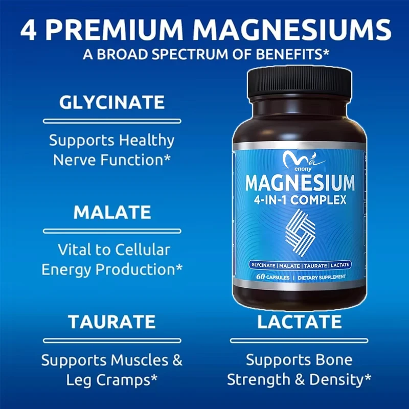 4-in-1 Chelated Glycine Magnesium Malic Acid Taurine Lactic Acid - High Absorption for Immunizing Skeletal Muscle 60 Capsules