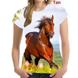 2023 Fashion Women Clothing Horse Printed Casual T-shirt Short Sleeve Tops Summer T-shirt Ladies Round Neck Blouse Tops