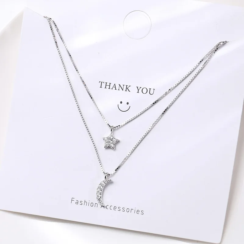 

925 Silver Full Moissanite Necklace for Women Double Layer Star&Moon Pendant Necklace Choker Colar Chain Fine Jewelry Gifts
