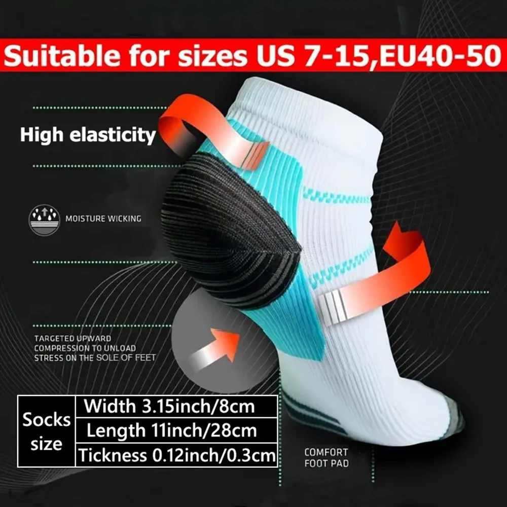1/6 Pairs Men Plus Size Compression Sports Socks Foot Fascia Design Comfortable Breathable Deodorizing Running Cycling Socks
