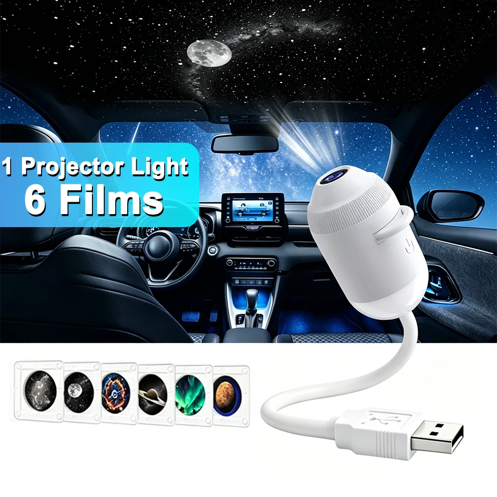 2-in-1 USB Sternenhimmel-Projektor, Auto-Innenraum-Deckenbeleuchtung, Ambiente-Projektionslampe mit Manueller Fokussierung, Atmosphärisches Sternenhimmel-Nachtlicht