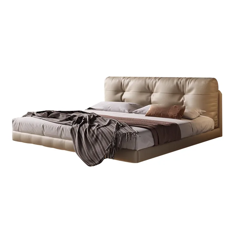 

Suspended fairy leather bed master bedroom 1.8 meters small apartment cream wind double