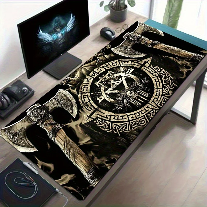 Viking Axe Runes Extra Large Gaming Mouse Pad Non-Slip Rubber Desk Mat Durable for PC Gaming Office