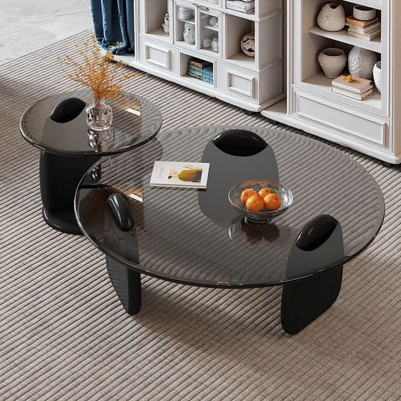 Tempered Glass Coffee Table Creative Combination Living Room Balcony Sofa Coffee Tea Table Small Apartment Round Edge Table