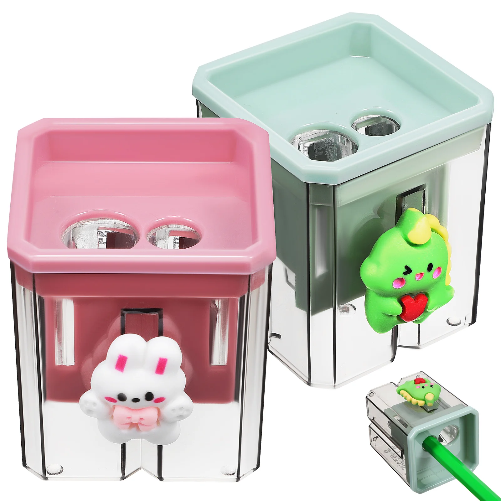 2 Pcs Hole Pencil Sharpener Sharpeners Bulk Cartoon Colored Handheld Plastic Child