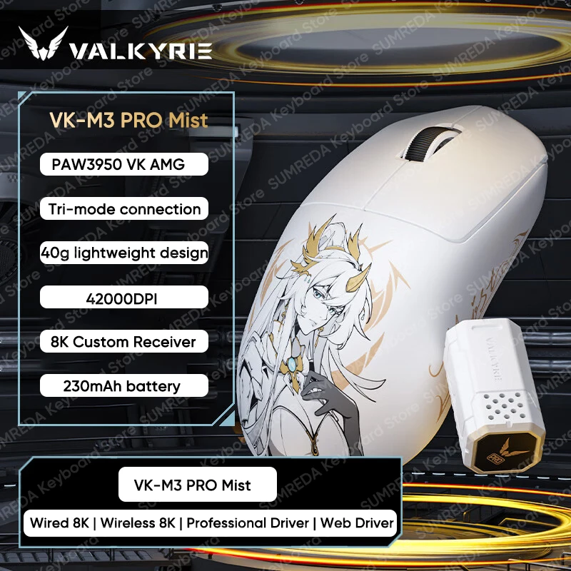 Valkyrie vk m3 lite m3 pro mouse para jogos sem fio paw3950 8k taxa de pesquisa 42000dpi 49g leve bt 2.4g com fio fps gamer mouse