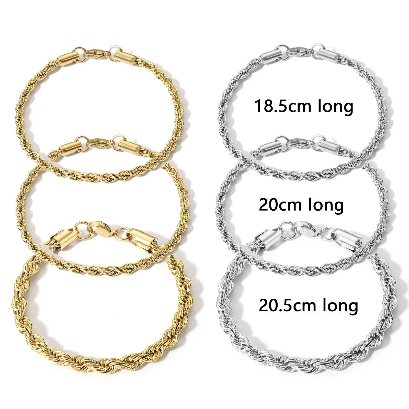 Fashion 304 Stainless Steel Twisted Rope Chain Bracelets For Women Men Minimalist Punk Bracelet Jewelry Gold/Silver Color 20cm