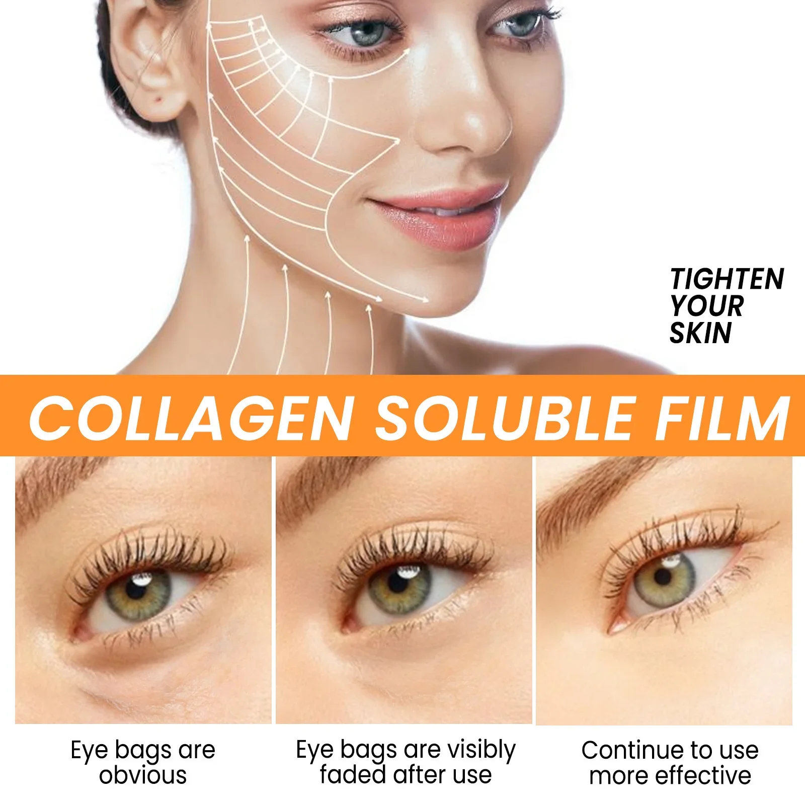 Exclusive Jaysuing Soluble Collagen Film Fade Cheeks and Forehead Fine Lines Eye Mask Lift Firming Mask