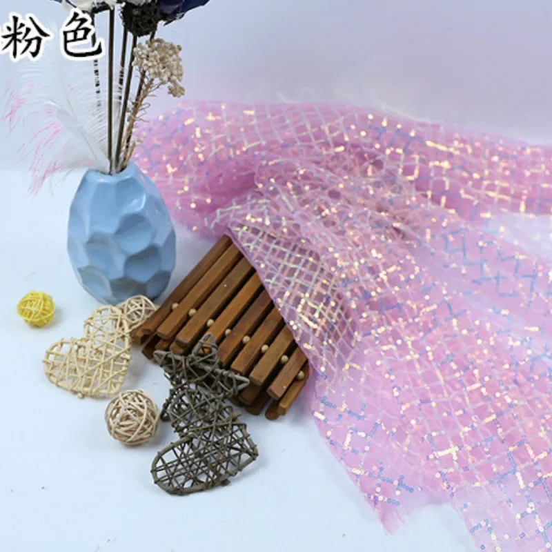Shiny Wedding Party Dress Sequin Stitched Mesh Fabric Party Supplies Background Flashing Cosplay Dress Material