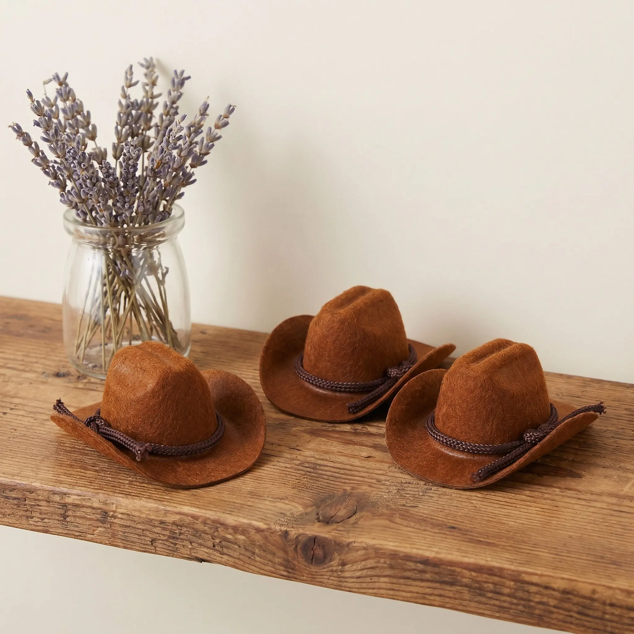 5Pcs Mini Flocked Cowboy Hats Western Style Miniature Caps for Craft Party Favor Birthday Table Decor Bottle Decoration