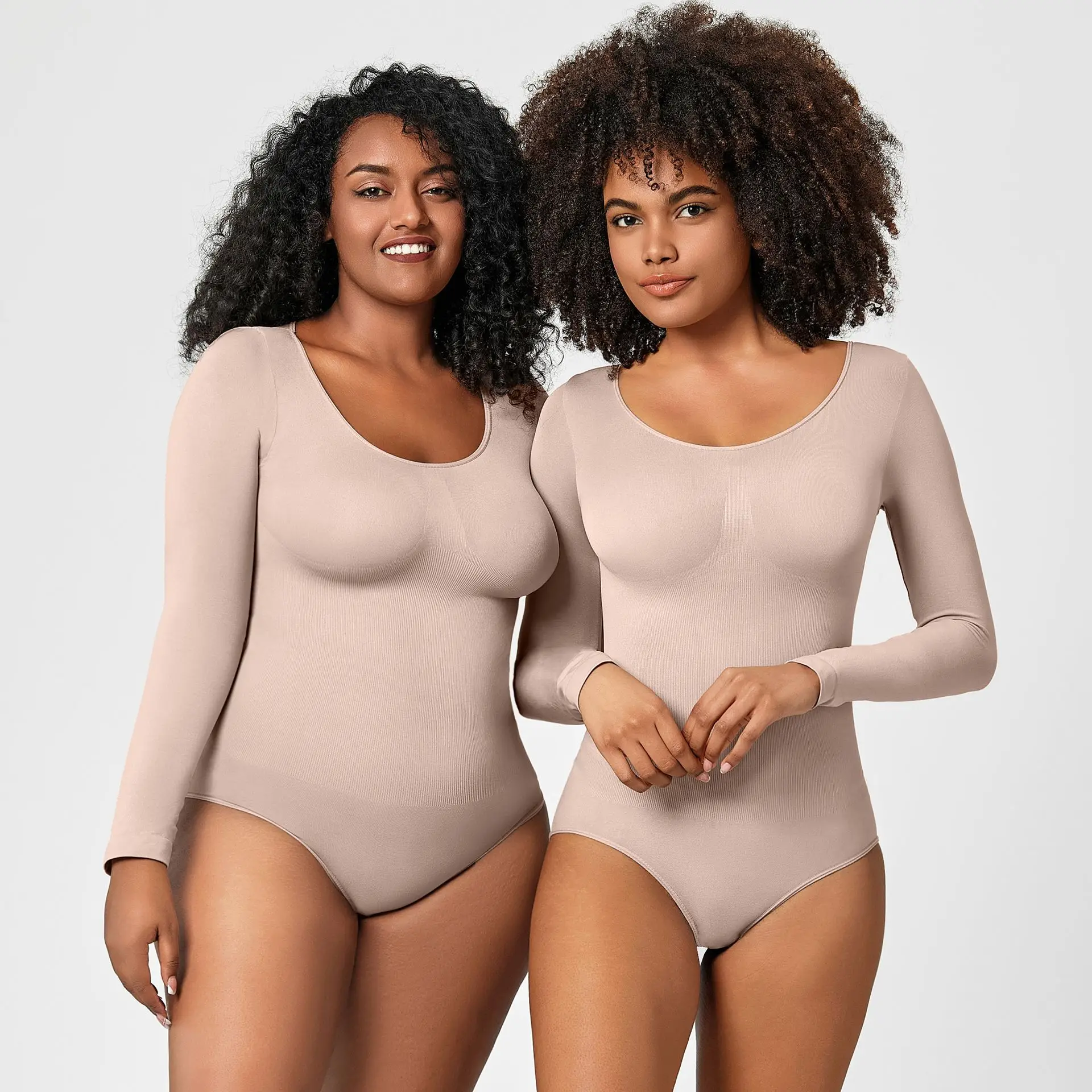 Bodysuits de manga longa shapewear para mulheres sem costura cintura trainer o pescoço bodysuit estiramento básico t camisa topos tanga shaper espartilhos