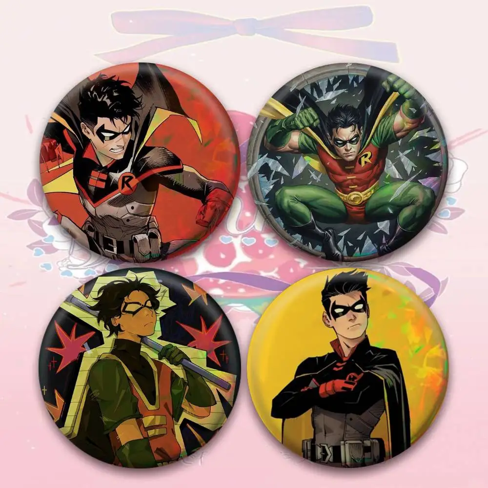 Insignia de R-Robin Damian Wayne, Redonda de 25, 32, 44, 58, 75 mm, para Fans, Regalo para Amigos, Broche, Souvenir