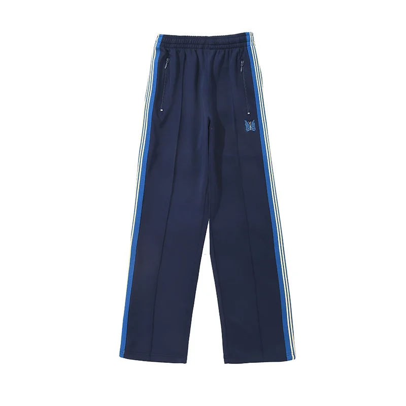 Royal Blue Embroidery Logo Casual Motion Pants Men Woman Fashion Street Side Edge Weaving Stripe Loose Trousers