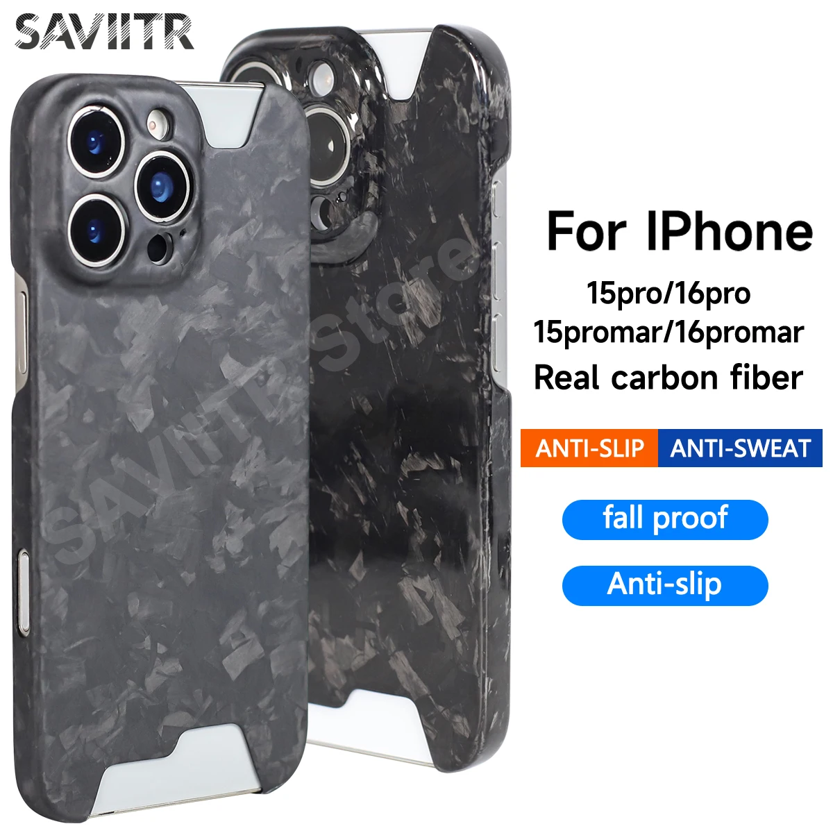 

Глянцевый кованый ультратонкий чехол из натурального углеродного волокна для iPhone 15/16Pro 16 Pro Max, блестящий нерегулярный противоударный чехол