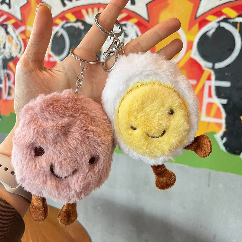 Cartoon Plush Toast Cheese Egg Keychain Cute Stuffed Food Doll Pendant For Bag Decoration Backpack Hanging Jewelry